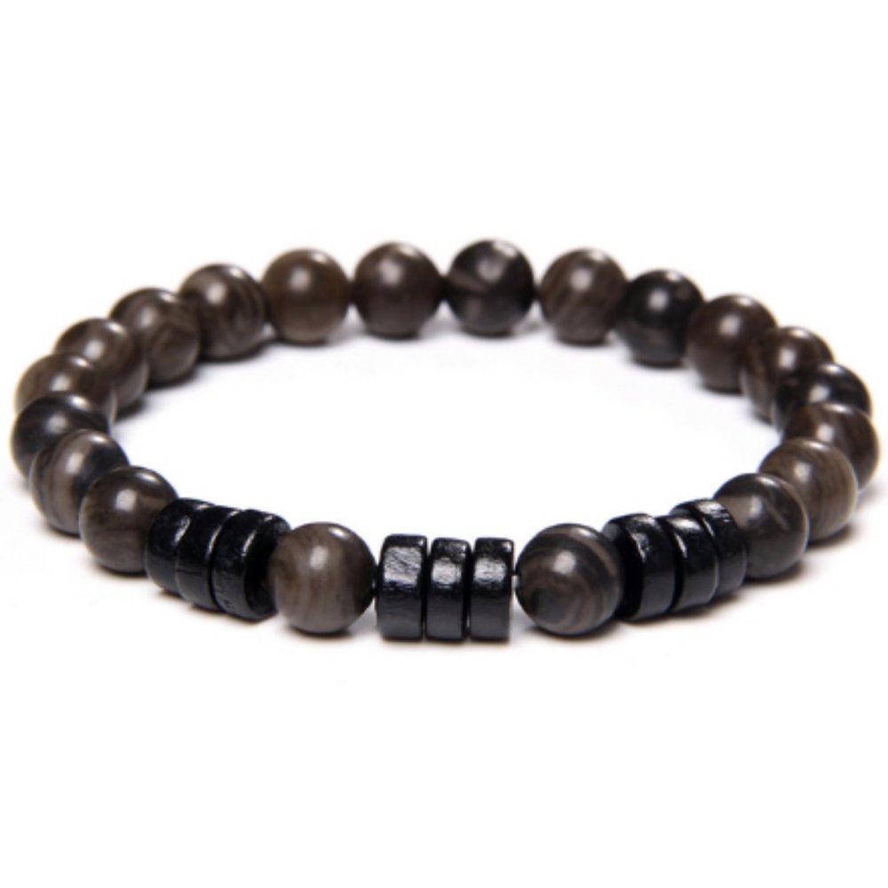 Grey Jasper Bracelet,Jasper and Wood Bracelet,Stone and Wood Bracelet